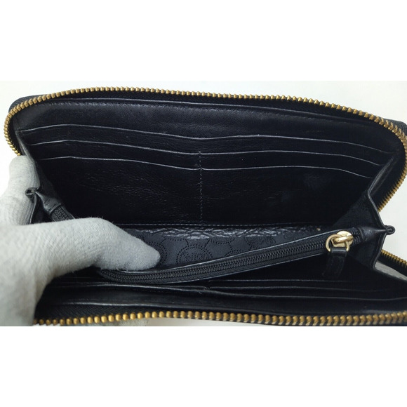 Michael Kors Black Canvas Leather Trim MK Printed Zip Around Credit Card Wallet - Picture 12 of 14